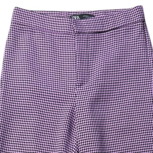 Zara Pink Houndstooth Flare High Waist Stretch Crop Pants Size Small NWOT - Picture 4 of 9
